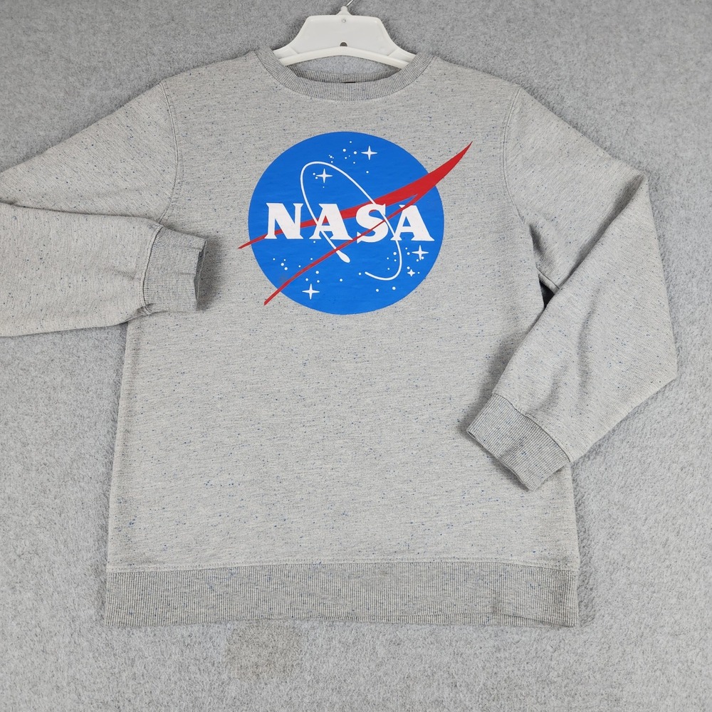 Buzz Aldrin Sweatshirt Womens Large Gray NASA Logo Pullover Flecked Spacecore